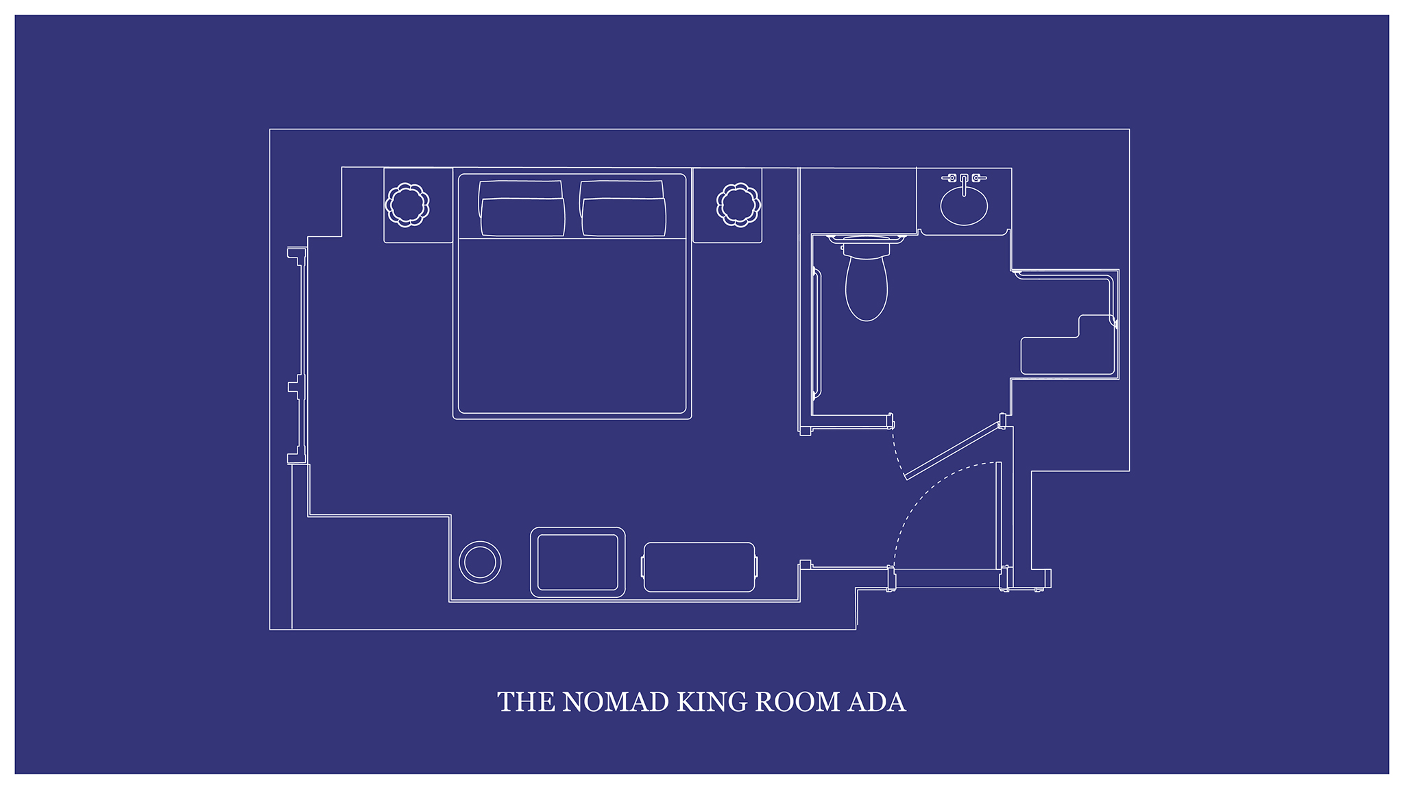 Blueprint map of "THE NOMAD KING ROOM ADA" rendered in intricate detail and design.