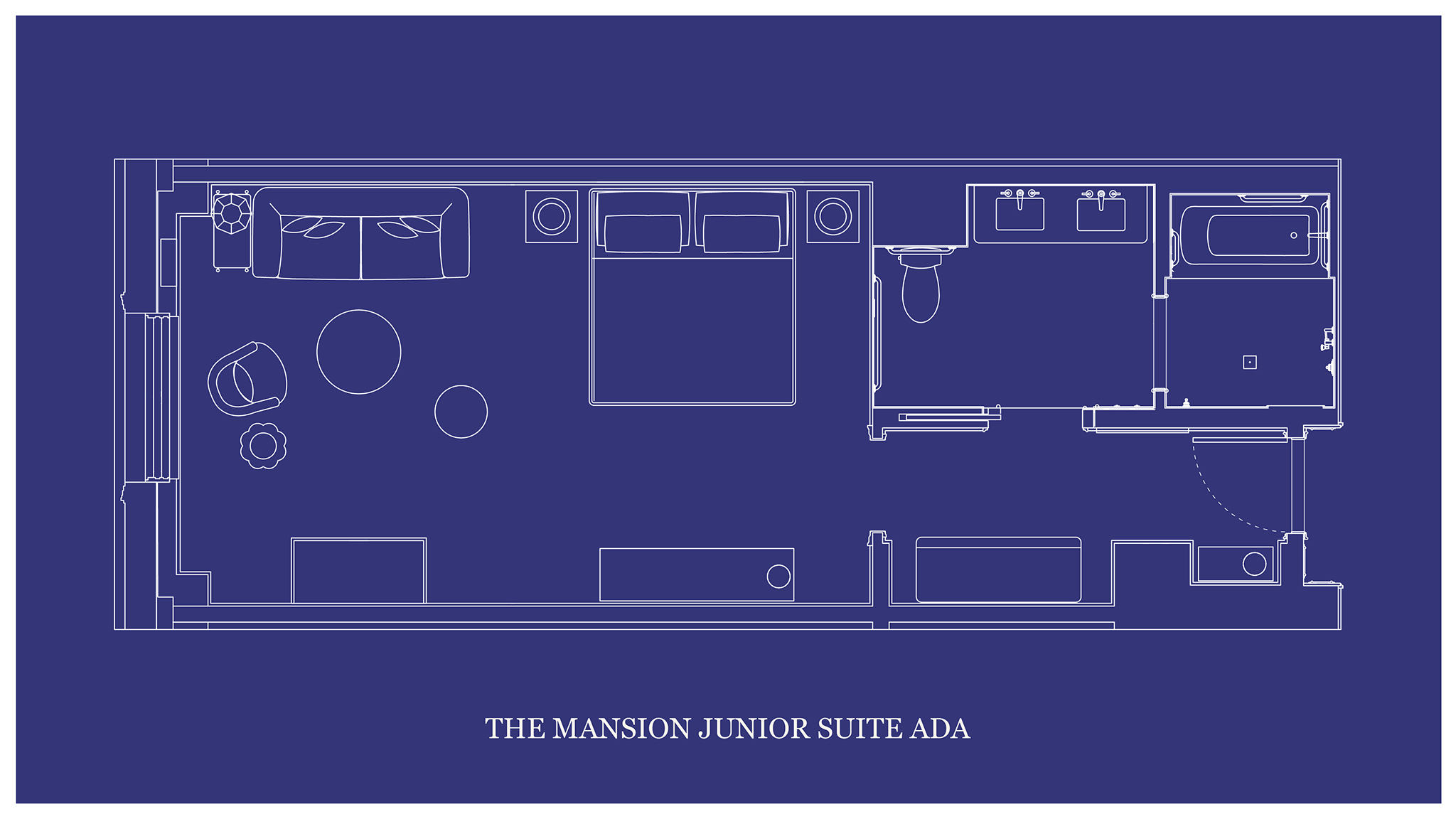 Blueprint map of "THE MANSION JUNIOR SUITE ADA" rendered in intricate detail and design.
