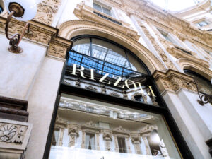 The front facade of the Rizzoli building showcases stunning and intricate design.