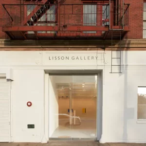 The glass entrance door of the building prominently displays "Lisson Gallery".