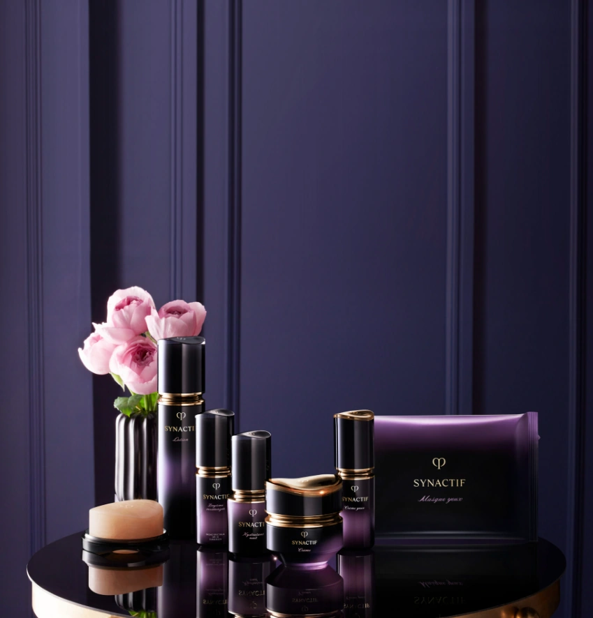 Luxury Synactif skincare products elegantly arranged, showcasing premium beauty and refinement.