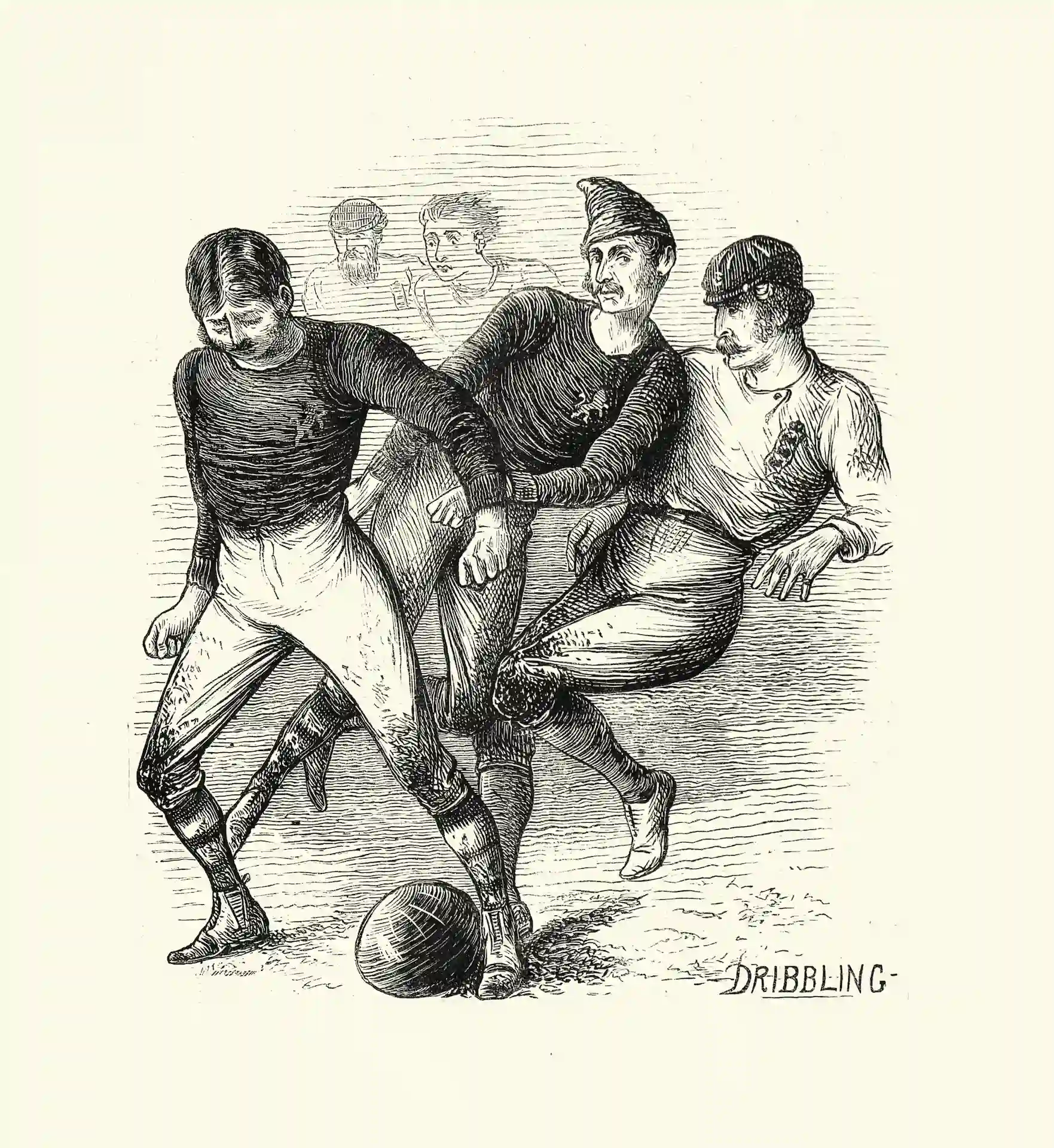 An newspaper illustration depicting the first-ever international soccer match, played between Scotland and England in 1872.